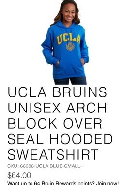 UCLA BRUINS UNISEX ARCH BLOCK OVER SEAL HOODED SWEATSHIRT - size Medium